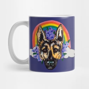 German shepherd with flowers and rainbow Mug